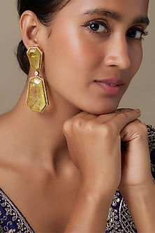 Silver Finish Zircon & Yellow Sapphire Stone Dangler Earrings