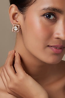 Gold Finish Zircon & Moissanite Stone Stud Earrings