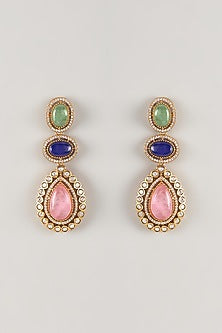 Gold Finish Zircon & Pink Sapphire Stone Dangler Earrings
