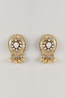 Gold Finish Zircon Bell Beaded & Moissanite Stone Dangler Earrings