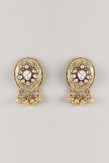 Gold Finish Zircon Bell Beaded & Moissanite Stone Dangler Earrings