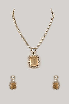 Gold Finish Zircon & Yellow Sapphire Stone Long Necklace Set