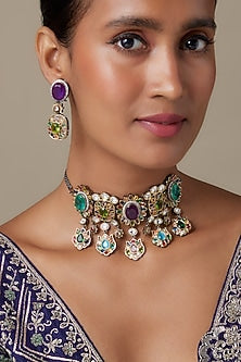 Gold Finish Zircon & Moissanite Stone Choker Necklace Set