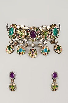 Gold Finish Zircon & Moissanite Stone Choker Necklace Set