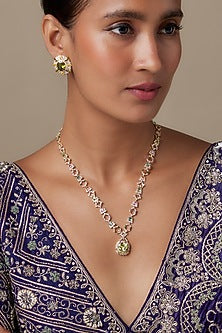 Rose Gold Finish Zircon & Yellow Sapphire Stone Long Necklace Set