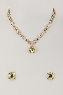 Rose Gold Finish Zircon & Yellow Sapphire Stone Long Necklace Set