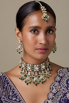 Gold Finish Zircon & Moissanite Stone Choker Necklace Set