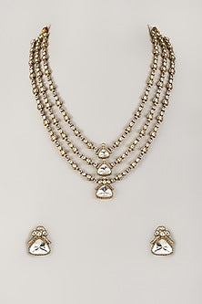 Gold Finish Zircon & Moissanite Stone Layered Long Necklace Set