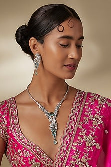 Silver Finish Zircon & Sapphire Stone Necklace Set