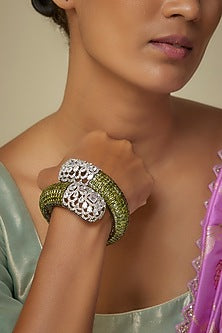 Silver Finish Zircon & Peridot Stone Adjustable Bracelet
