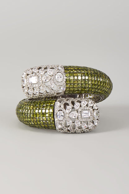 Silver Finish Zircon & Peridot Stone Adjustable Bracelet