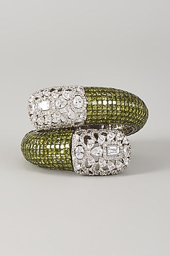 Silver Finish Zircon & Peridot Stone Adjustable Bracelet