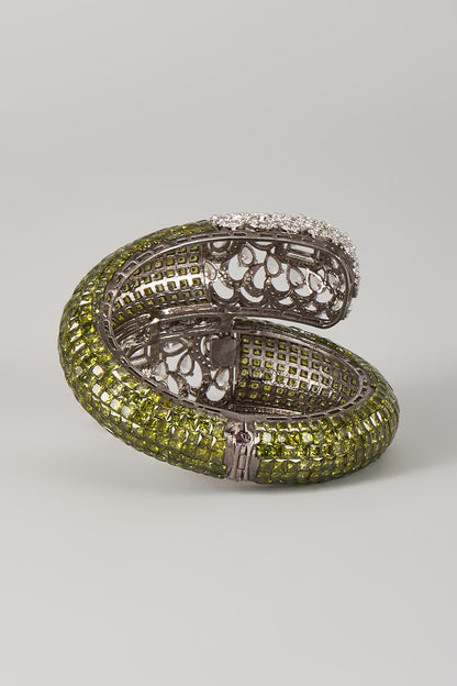 Silver Finish Zircon & Peridot Stone Adjustable Bracelet