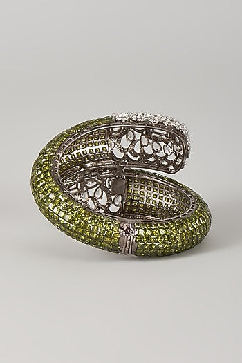Silver Finish Zircon & Peridot Stone Adjustable Bracelet