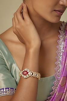 Gold Finish Zircon & Ruby Stone Bracelet