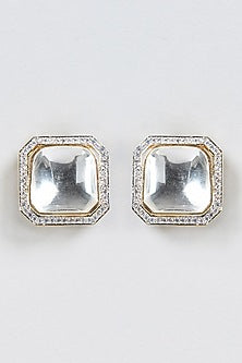 Gold Finish Kundan Polki Stud Earrings