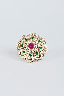 Gold Finish Pearl Adjustable Ring