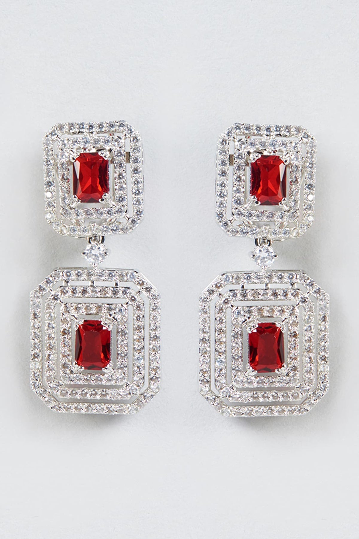 White Finish Faux Diamond Earrings