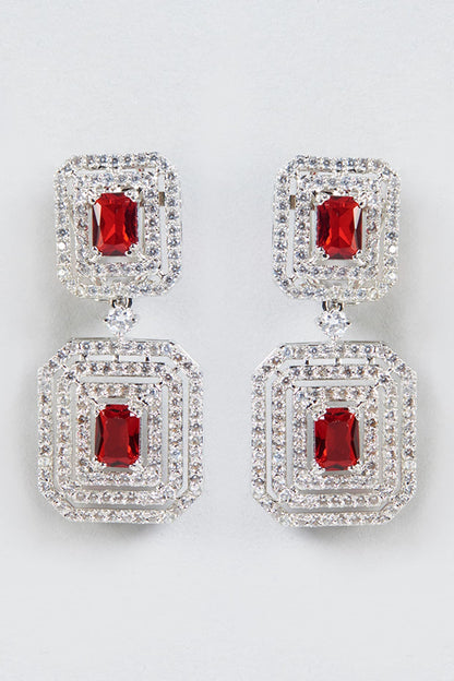 White Finish Faux Diamond Earrings