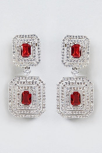 White Finish Faux Diamond Earrings