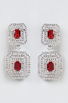 White Finish Faux Diamond Earrings