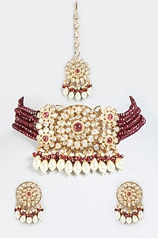 Gold Finish Beaded Choker Necklace Set