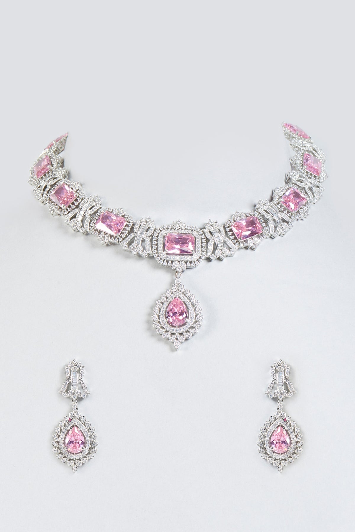 Silver Finish Faux Diamond Necklace Set