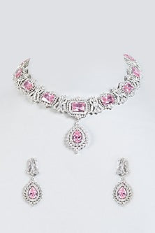 Silver Finish Faux Diamond Necklace Set