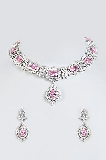 Silver Finish Faux Diamond Necklace Set