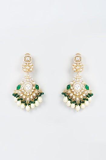 Gold Finish Kundan Beaded Dangler Earrings