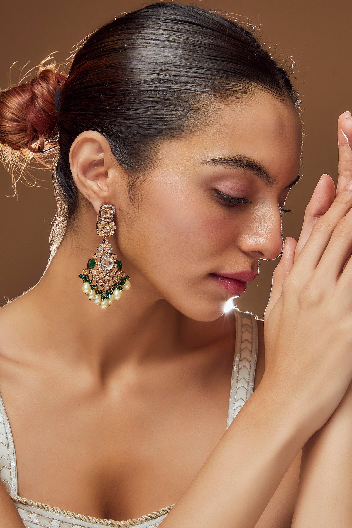 Gold Finish Kundan Beaded Dangler Earrings