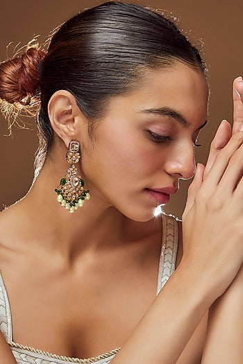 Gold Finish Kundan Beaded Dangler Earrings