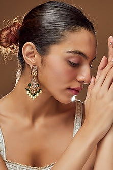 Gold Finish Kundan Beaded Dangler Earrings