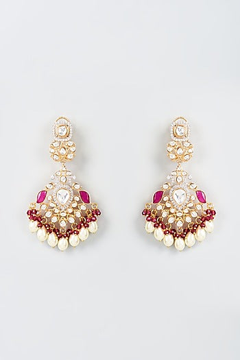 Gold Finish Kundan Beaded Dangler Earrings