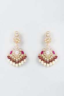 Gold Finish Kundan Beaded Dangler Earrings