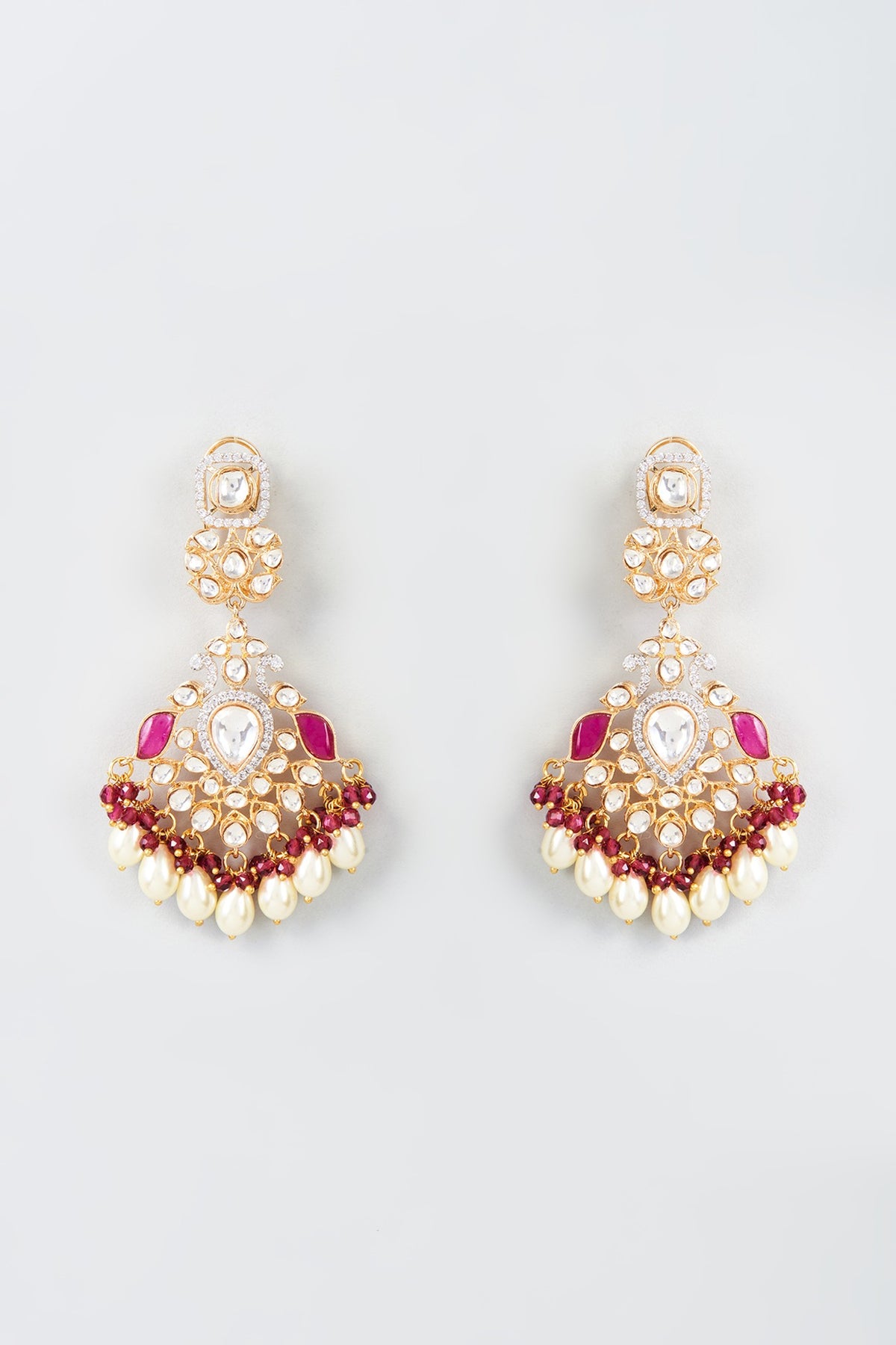 Gold Finish Kundan Beaded Dangler Earrings