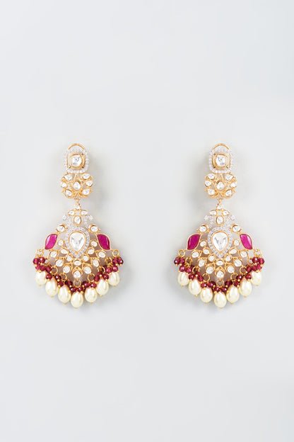 Gold Finish Kundan Beaded Dangler Earrings