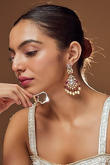 Gold Finish Kundan Beaded Dangler Earrings