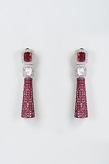 White Finish Hot Pink Zircon Dangler Earrings