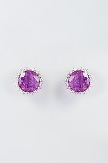 White Finish Light Purple Zircon Stud Earrings