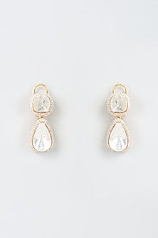 Gold Finish Kundan Polki Dangler Earrings