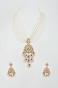 Gold Finish Multi-Colored & Kundan Polki Long Necklace Set