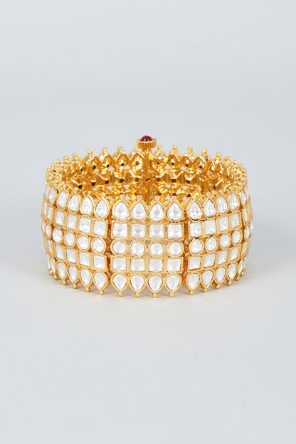 Gold Finish Kundan Polki Bracelet