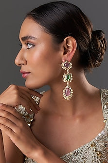 Gold Finish Multi-Colored Stone Dangler Earrings