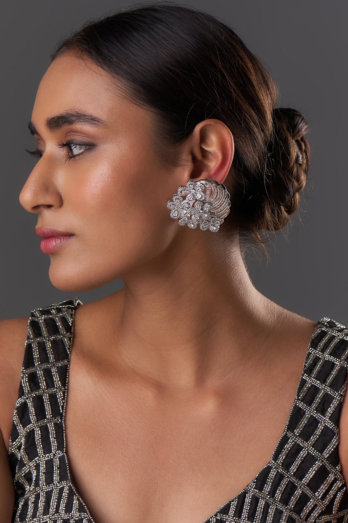 White Finish Zircon Stud Earrings