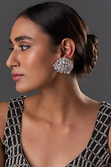White Finish Zircon Stud Earrings