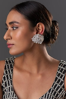 White Finish Zircon Stud Earrings