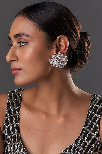 White Finish Zircon Stud Earrings