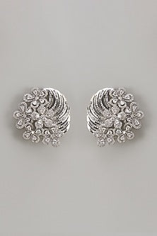 White Finish Zircon Stud Earrings
