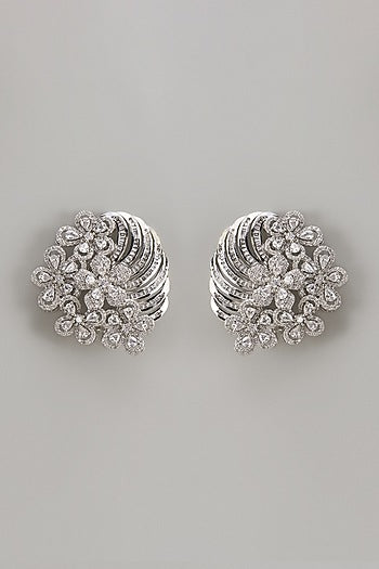 White Finish Zircon Stud Earrings